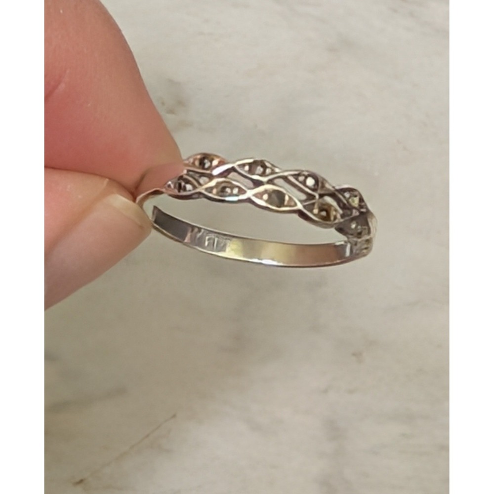 VTG Sterling Silver Marcasite Braided Filigree Ring Size 8.5 Victorian Stamp 925